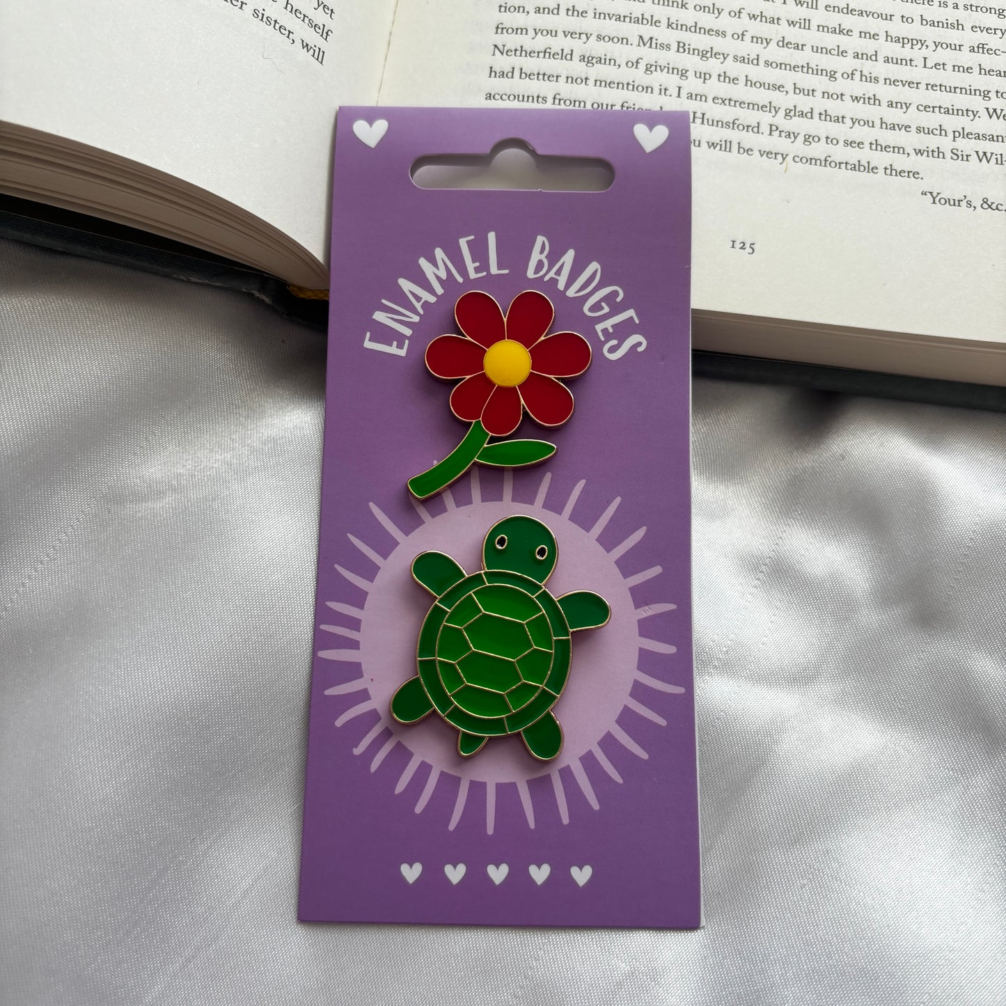 Turtle and flower badge set