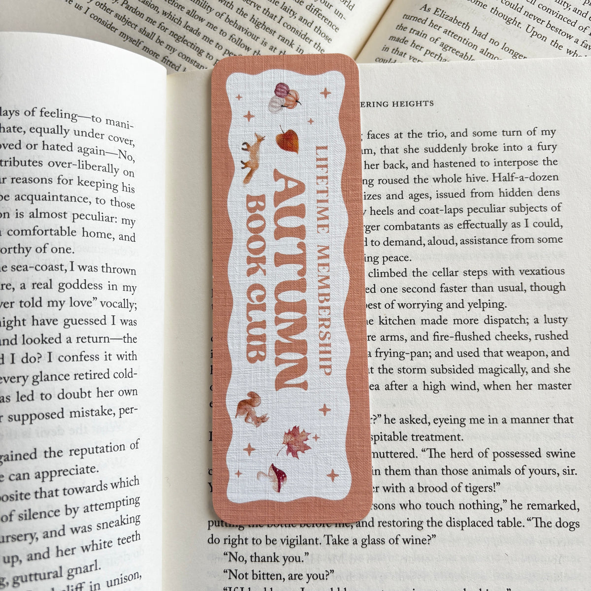 Autumn book club linen bookmark