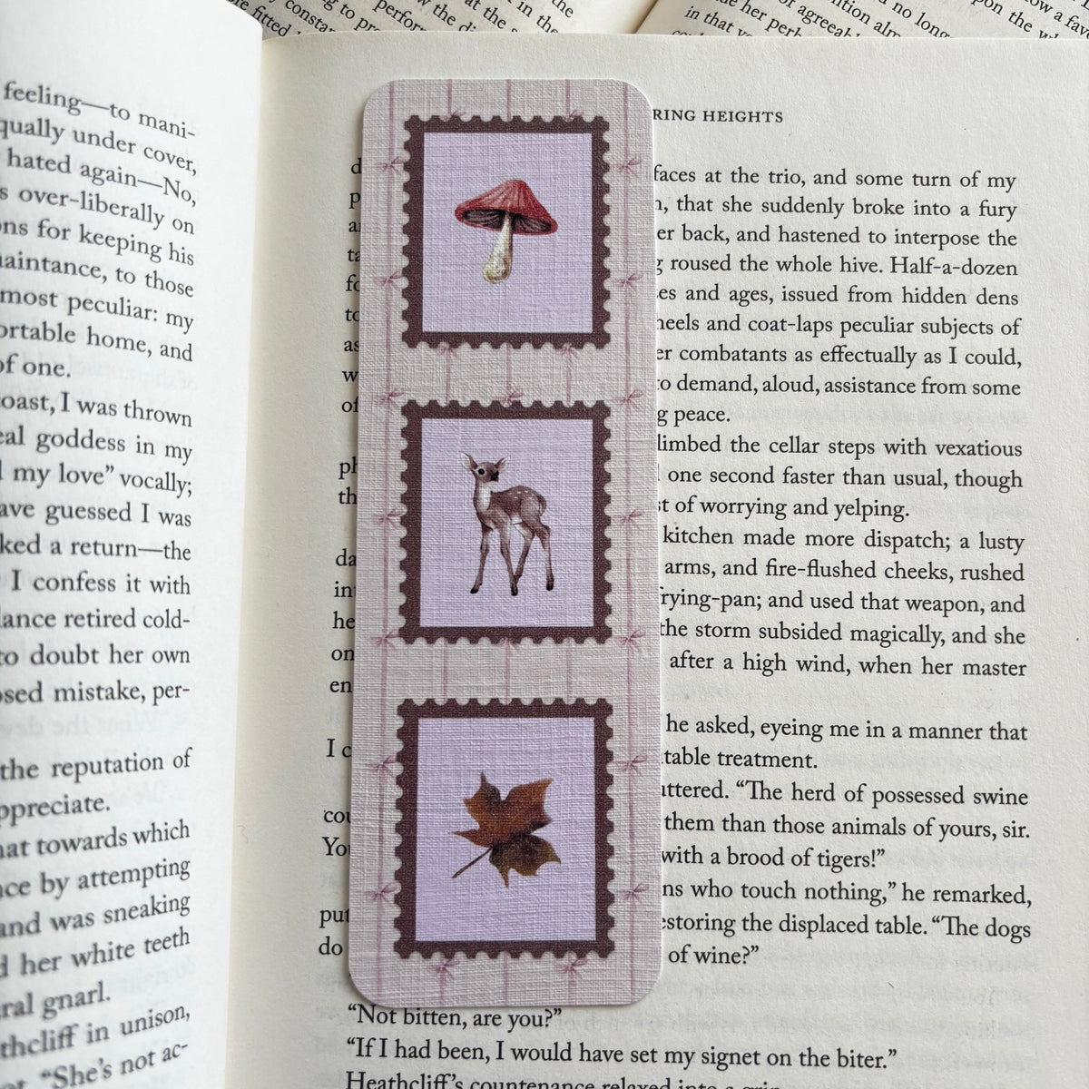 Autumn stamps linen bookmark