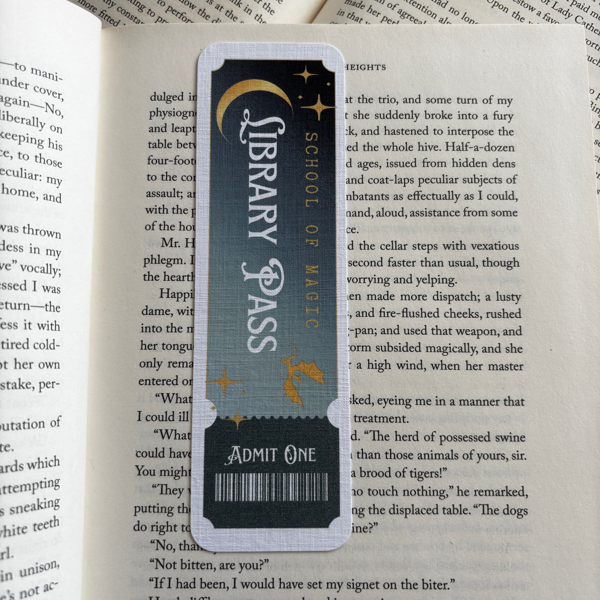 School of magic library pass linen bookmark