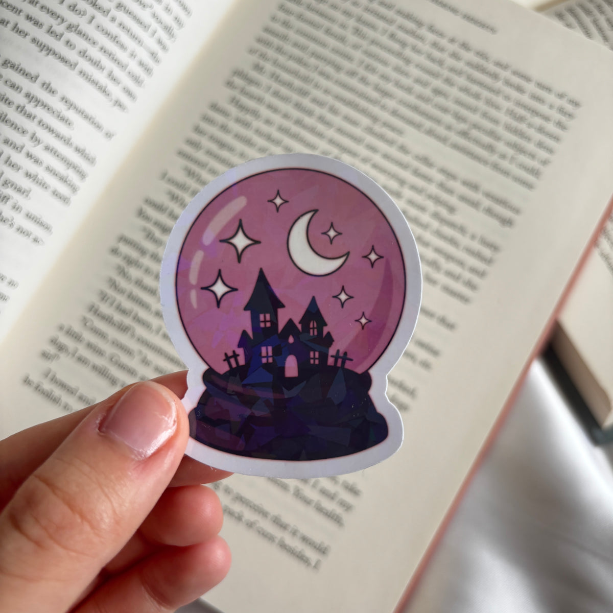 Spooky snow globe holographic sticker