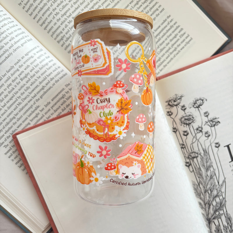 Cozy bookish glass cup