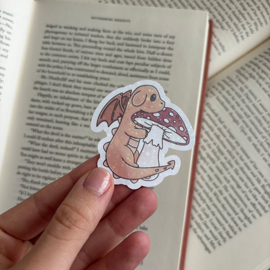 Orange toadstool dragon holographic sticker