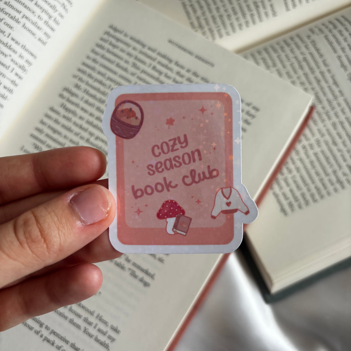 Cozy season book club holographic sticker