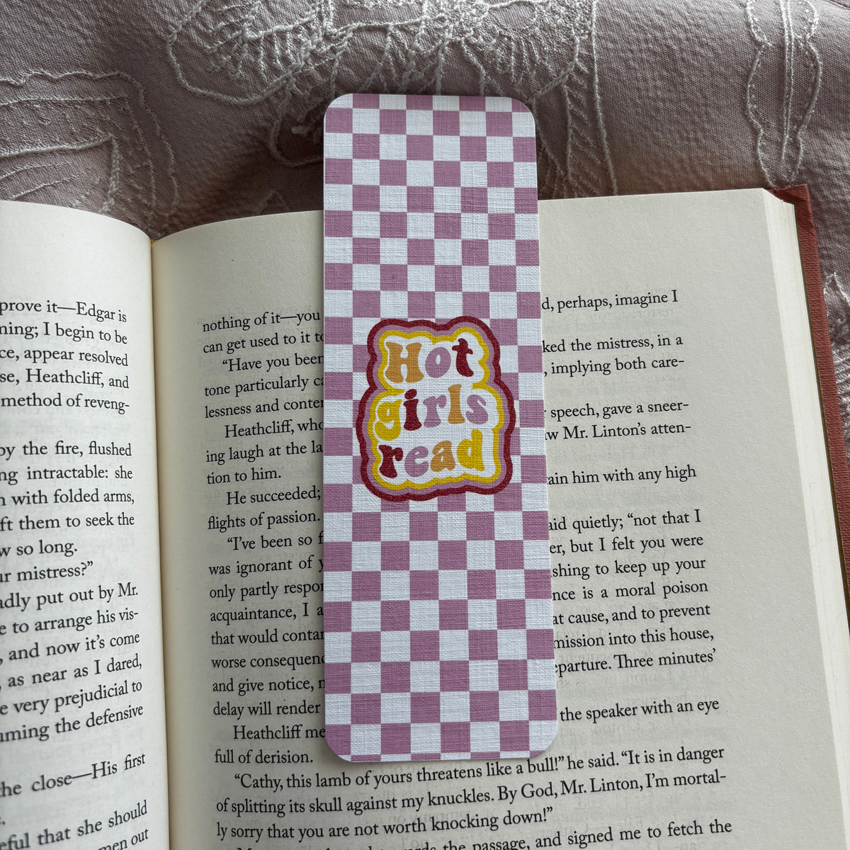 Hot girls read linen bookmark