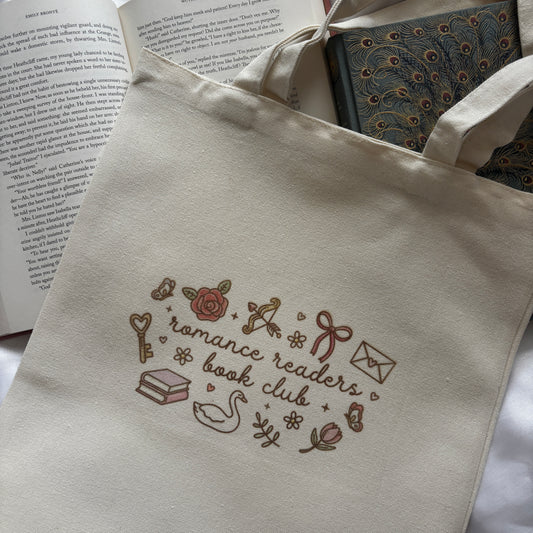 Romance reader book club tote bag