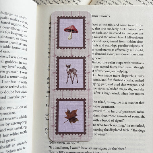 Autumn stamps linen bookmark