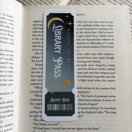 School of magic library pass linen bookmark